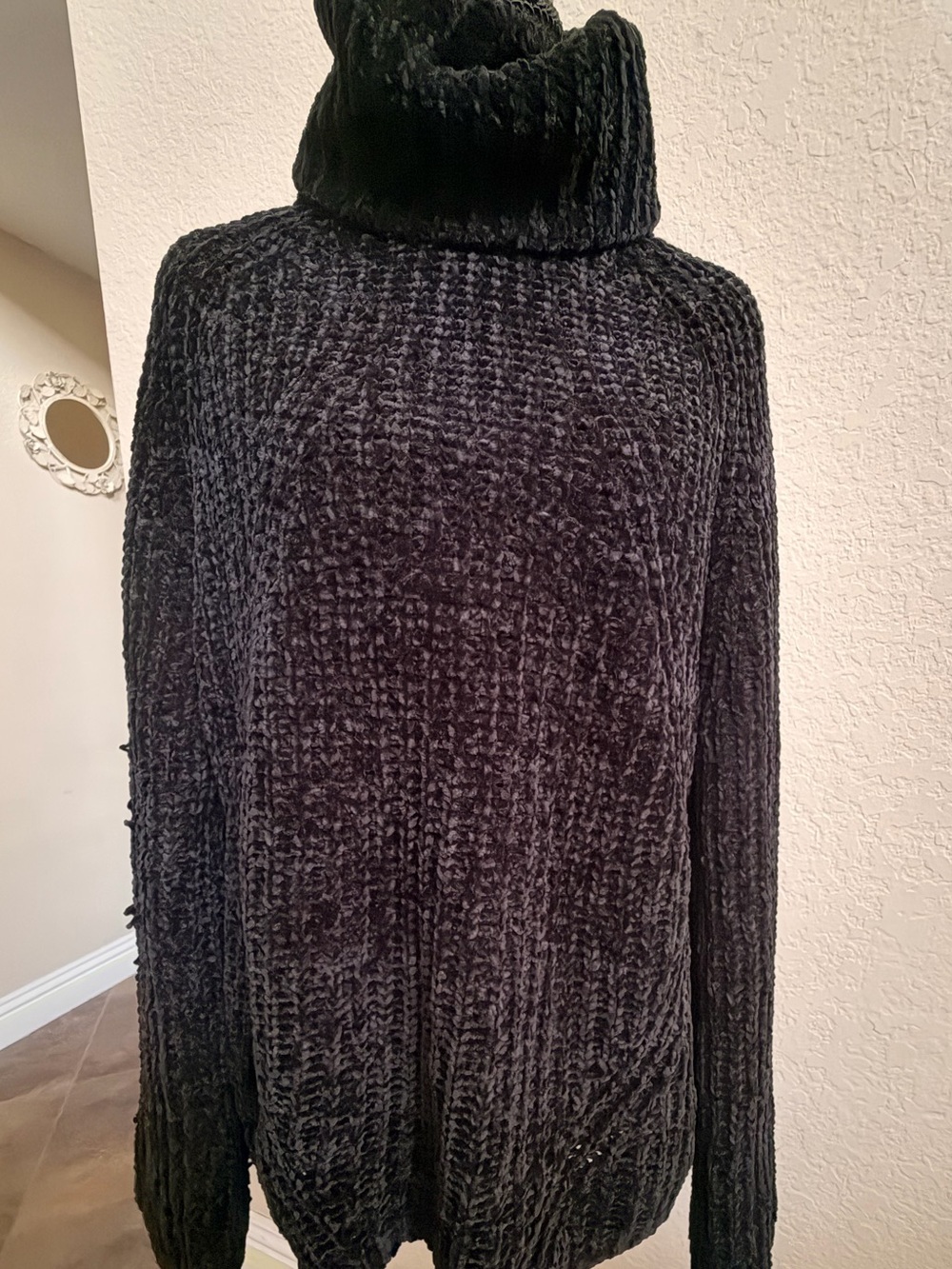 Saks Fifth Avenue Black Chenille Turtleneck Sweater